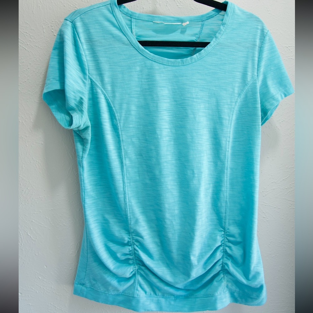 Athleta Blue Ruched Short Sleeve Athletic T-Shirt
